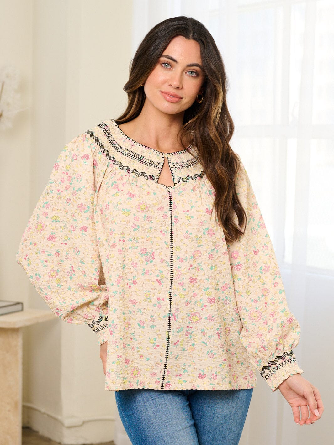 WOMEN'S LONG SLEEVE FLORAL TUNIC BLOUSE TOP