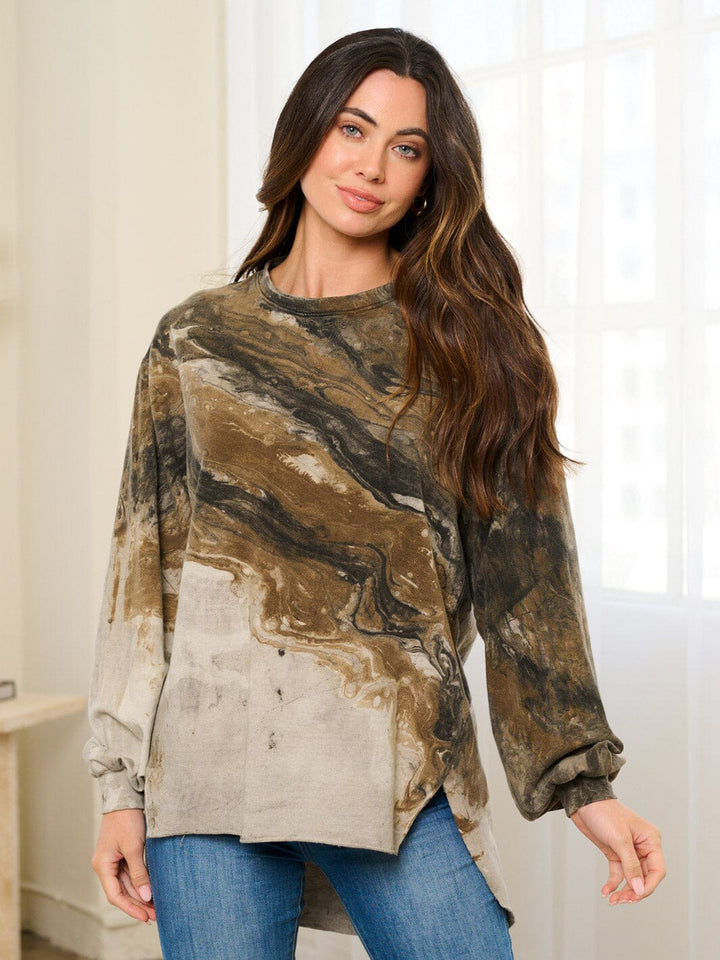 WOMEN'S LONG SLEEVE HIGH-LOW TIE DYE OVERSIZE TOP