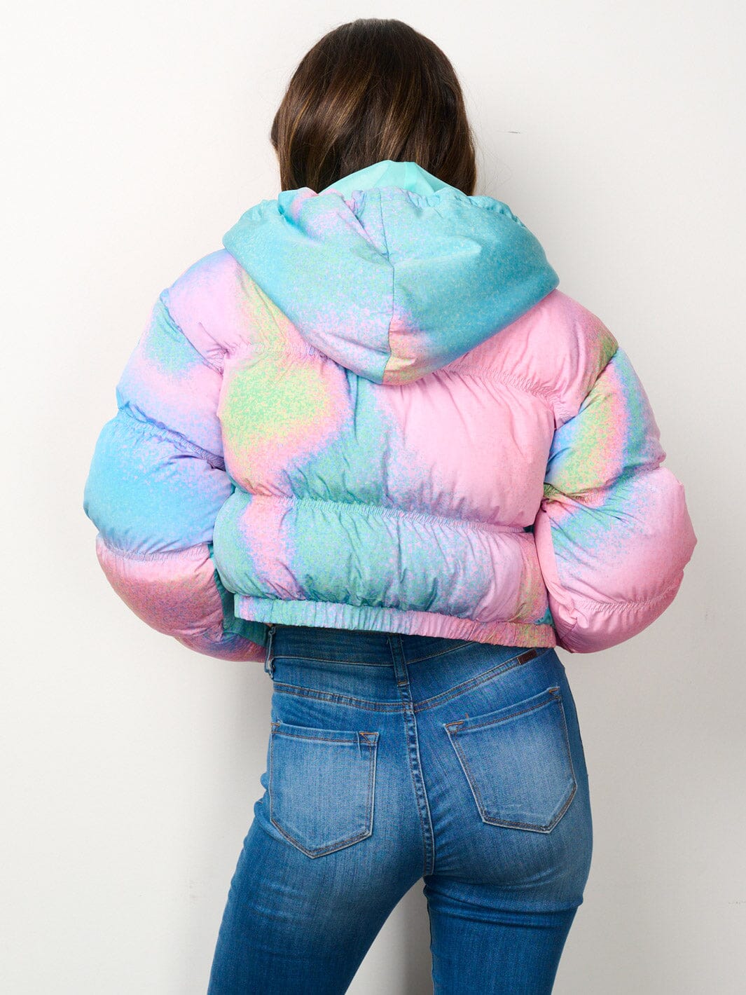 WOMEN'S LONG SLEEVE ZIP UP HOODED MULTI COLOR PUFFER JACKET