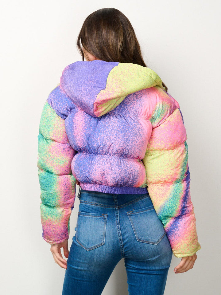 WOMEN'S LONG SLEEVE ZIP UP HOODED MULTI COLOR PUFFER JACKET
