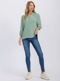 WOMEN'S 3/4 SLEEVE V-NECK HIGH-LOW BLOUSE