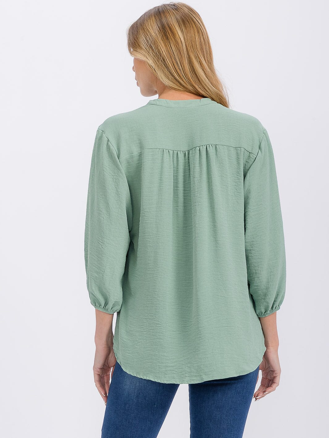 WOMEN'S 3/4 SLEEVE V-NECK HIGH-LOW BLOUSE