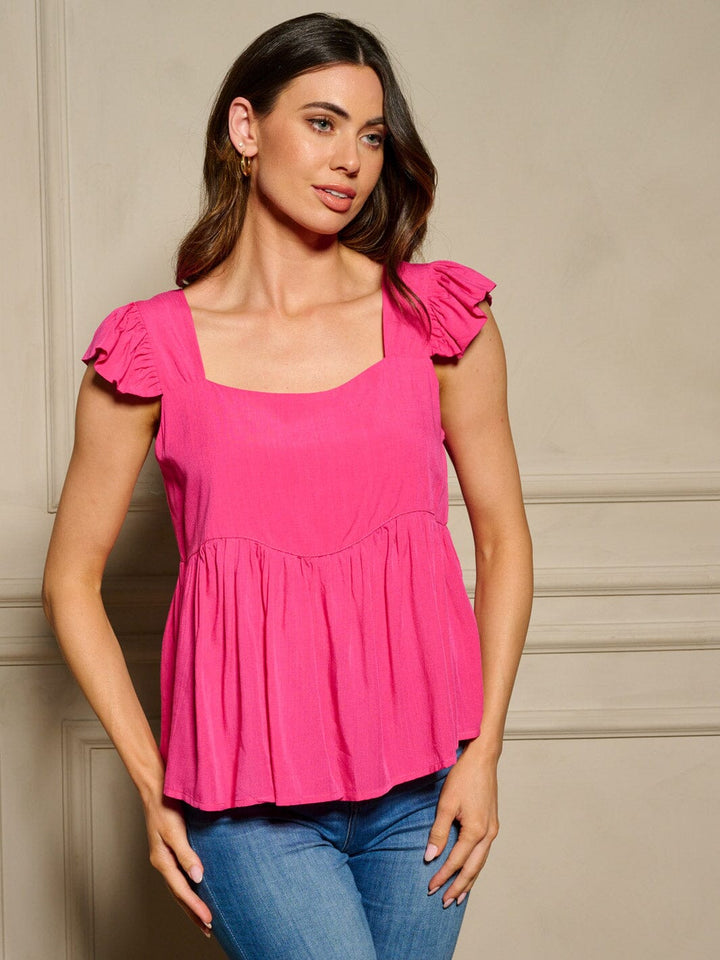 WOMEN'S RUFFLE SLEEVE SQUARE NECK TUNIC BLOUSE TOP