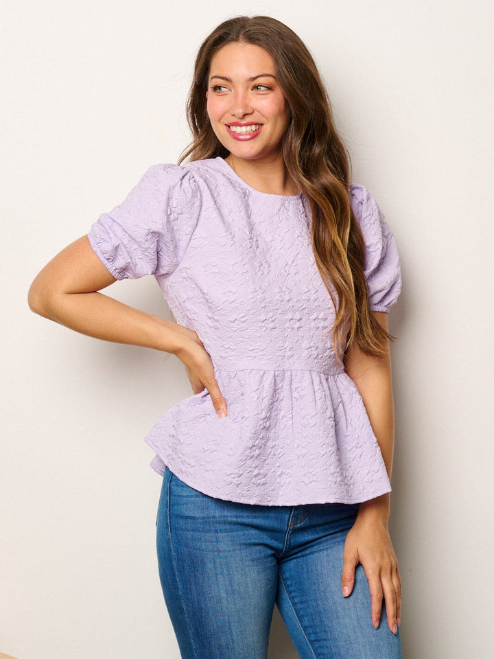 WOMEN'S SHORT PUFF SLEEVE PEPLUM BLOUSE TOP