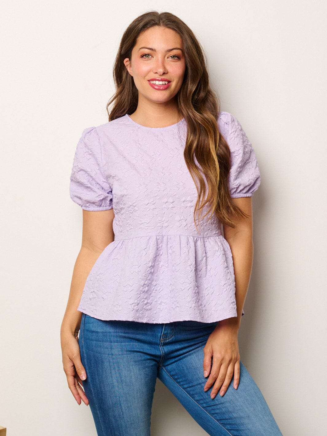 WOMEN'S SHORT PUFF SLEEVE PEPLUM BLOUSE TOP