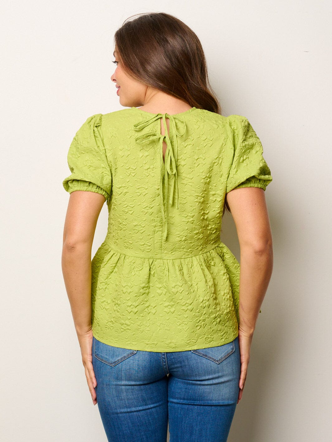 WOMEN'S SHORT PUFF SLEEVE PEPLUM BLOUSE TOP