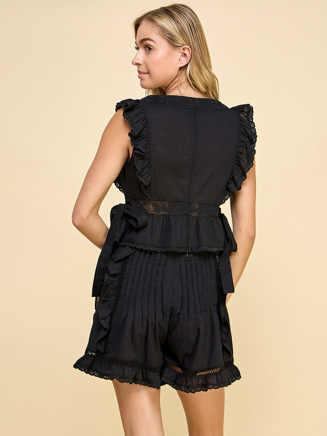 WOMEN'S SLEEVELESS TANK TOP & MINI SHORTS RUFFLE 2PC SET