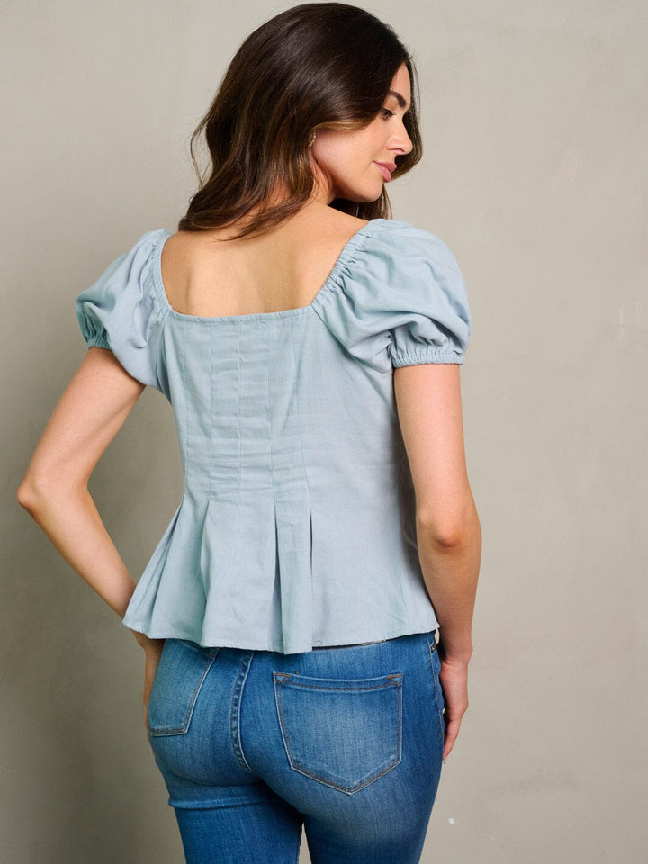 WOMEN'S SHORT SLEEVE BUTTON CLOSURE BLOUSE TOP
