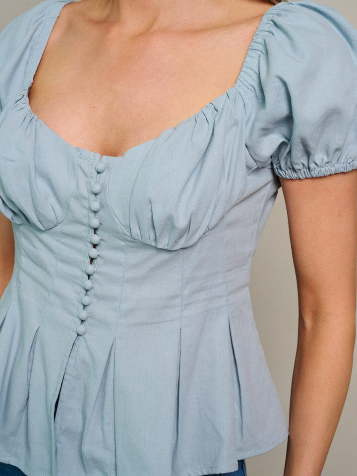 WOMEN'S SHORT SLEEVE BUTTON CLOSURE BLOUSE TOP