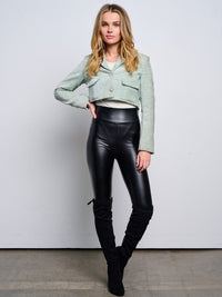 WOMEN'S LONG SLEEVE BUTTON CLOSURE FRONT POCKETS CROP BLAZER