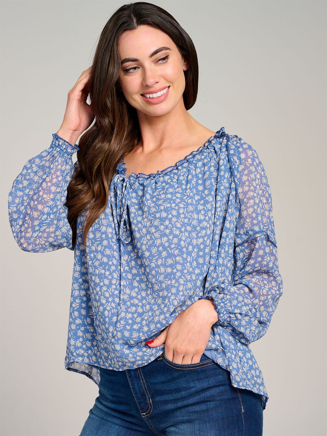 WOMEN'S LONG SLEEVE V-NECK FLORAL BLOUSE
