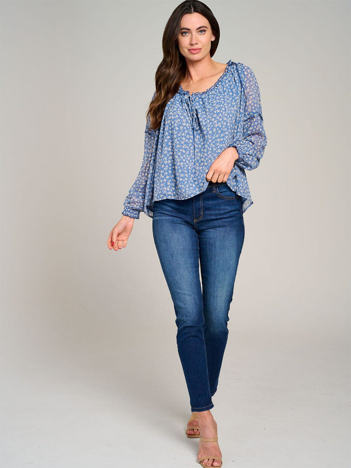 WOMEN'S LONG SLEEVE V-NECK FLORAL BLOUSE