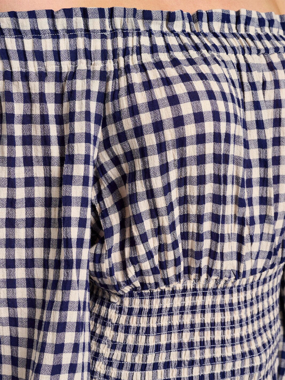 WOMEN'S LONG SLEEVE OFF SHOULDER ELASTIC WAIST PLAID BLOUSE