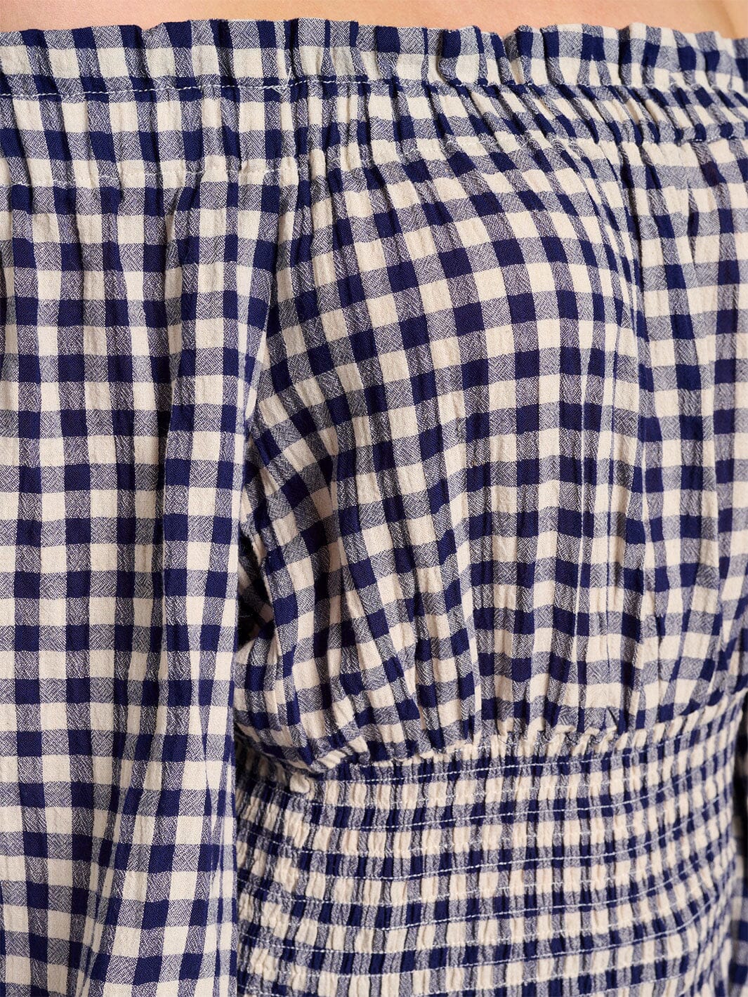 WOMEN'S LONG SLEEVE OFF SHOULDER ELASTIC WAIST PLAID BLOUSE