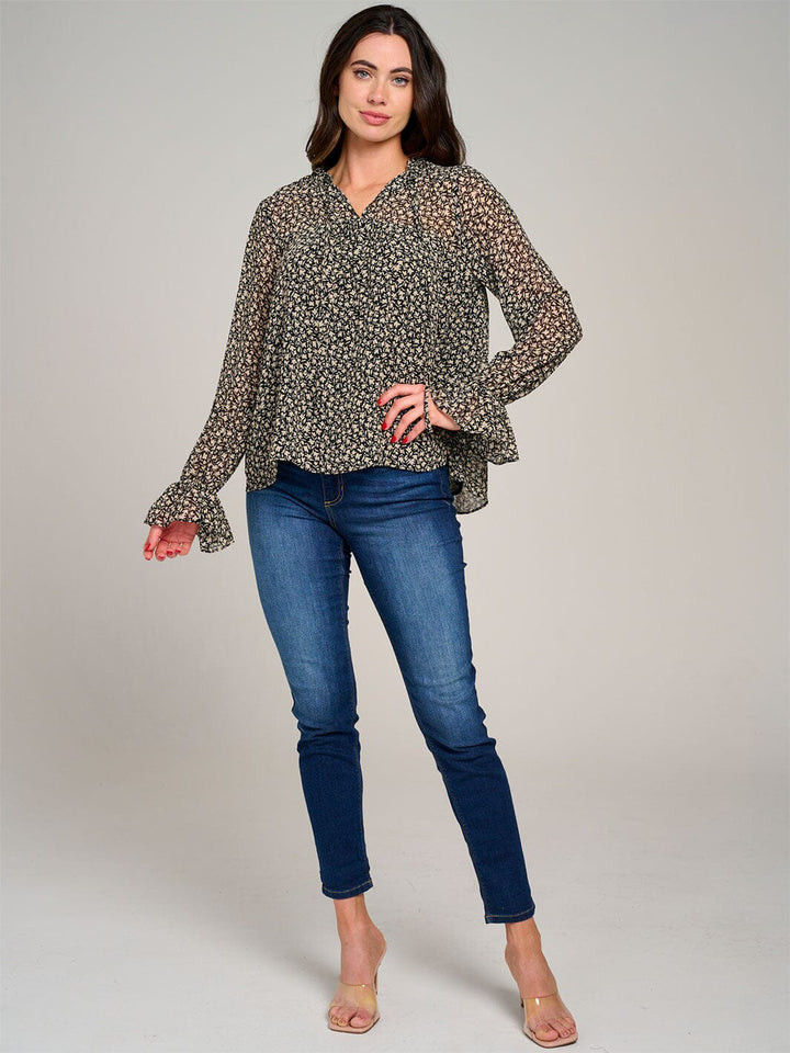 WOMEN'S LONG SLEEVE V-NECK FLORAL BLOUSE