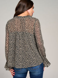 WOMEN'S LONG SLEEVE V-NECK FLORAL BLOUSE