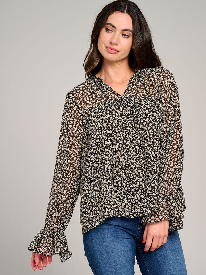 WOMEN'S LONG SLEEVE V-NECK FLORAL BLOUSE