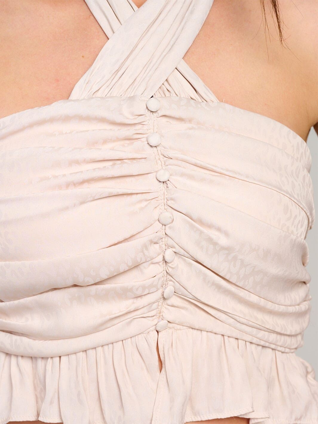 WOMEN'S SLEEVELESS HALTER NECK OPEN BACK SMOCK CROP TOP