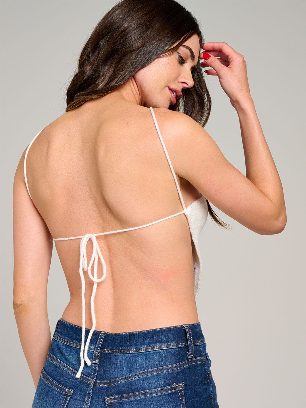 WOMEN'S SLEEVELESS HALTER NECK OPEN BACK KNIT CROP TOP