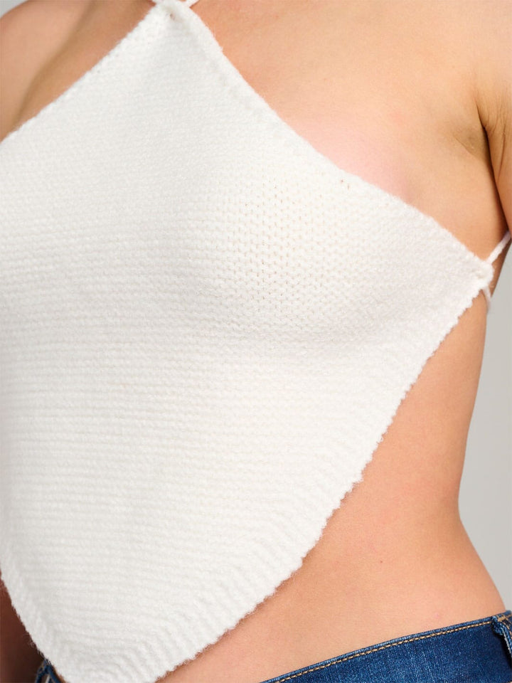 WOMEN'S SLEEVELESS HALTER NECK OPEN BACK KNIT CROP TOP