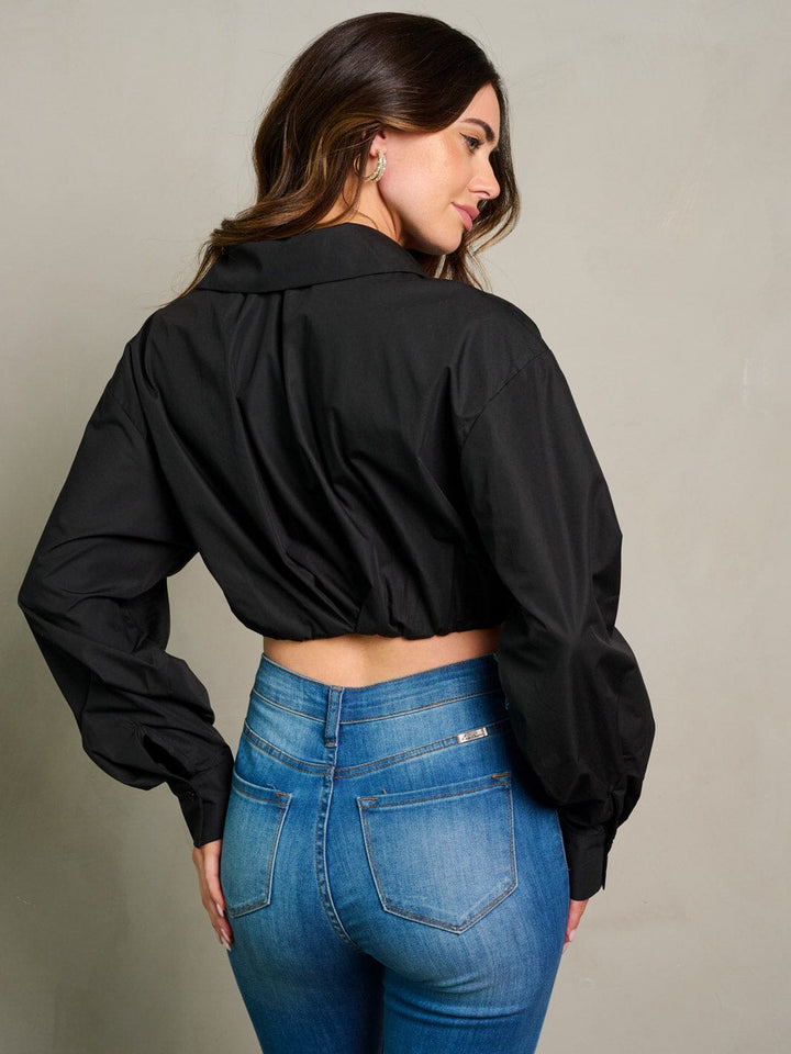 WOMEN'S LONG SLEEVE BUTTON CLOSURE CROP TOP
