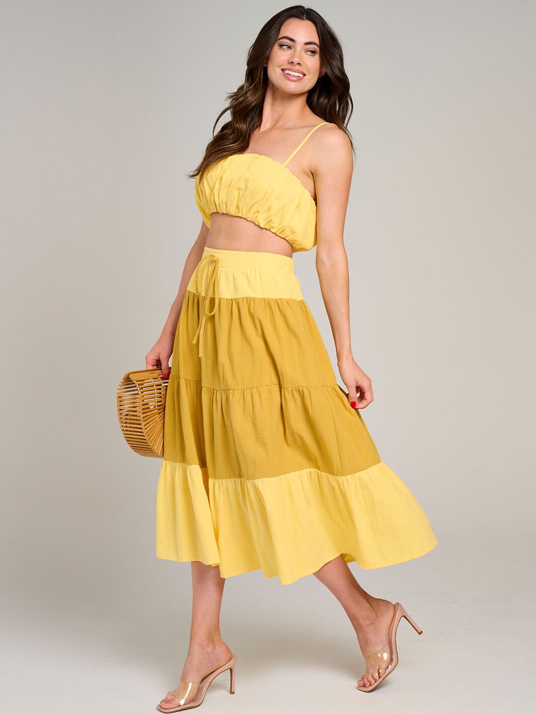 WOMEN'S SLEEVELESS CROP TOP & ELASTIC WAIST MIDI SKIRT COLORBLOCK 2PC. SET