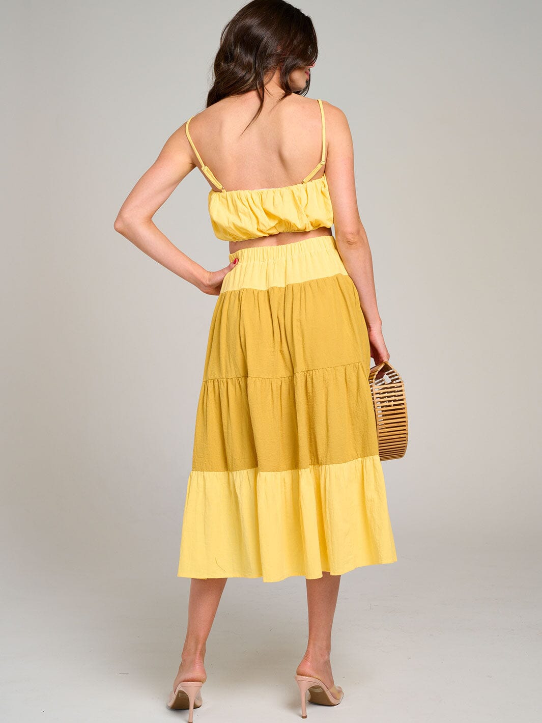 WOMEN'S SLEEVELESS CROP TOP & ELASTIC WAIST MIDI SKIRT COLORBLOCK 2PC. SET