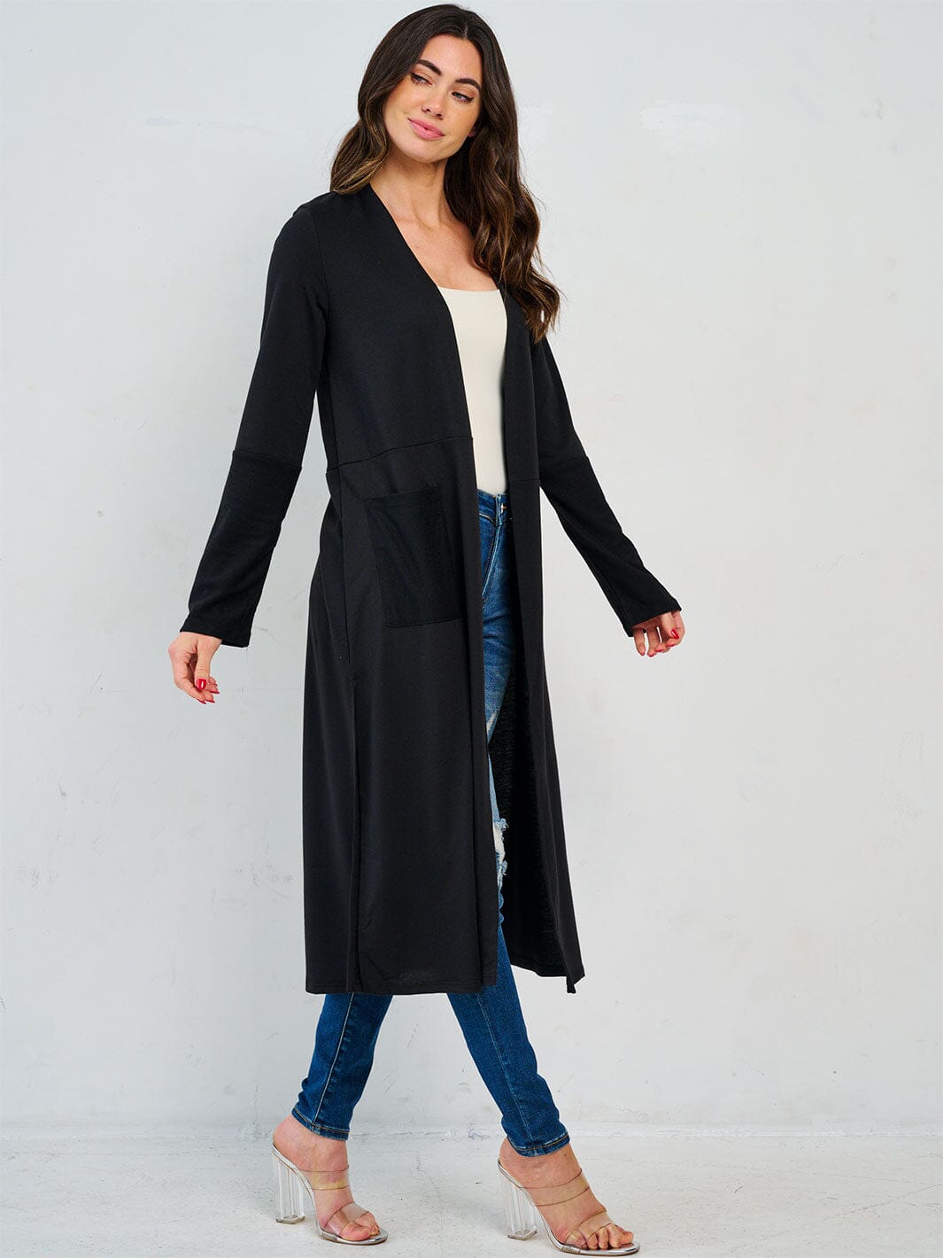 WOMEN'S LONG SLEEVE OPEN FRONT POCKETS CARDIGAN