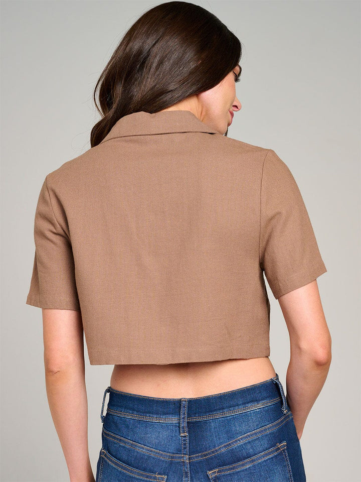 WOMEN'S SHORT SLEEVE V-NECK BUTTON UP BLOUSE