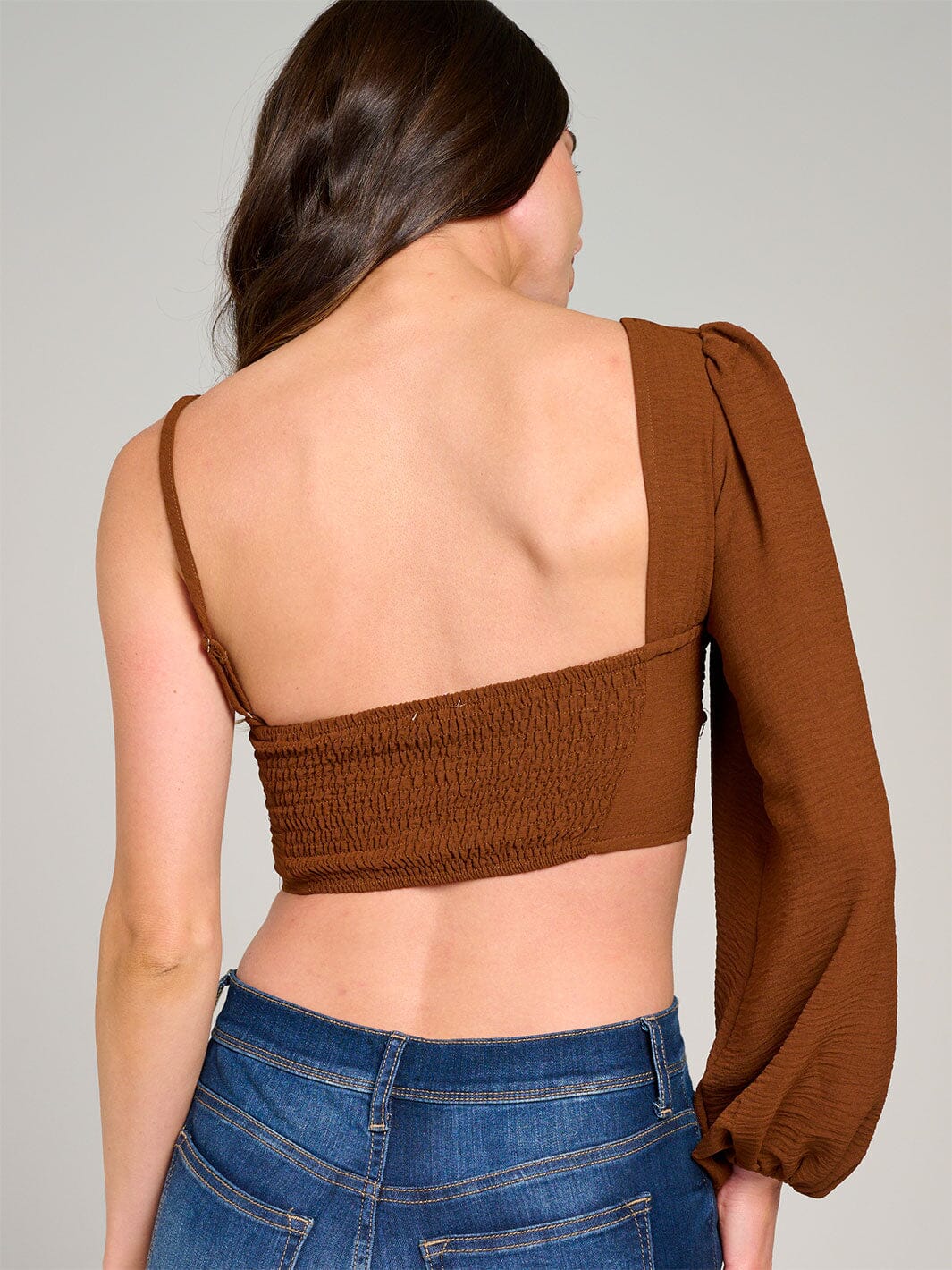 WOMEN'S ONE SHOULDER FRONT RUCHED CROP TOP