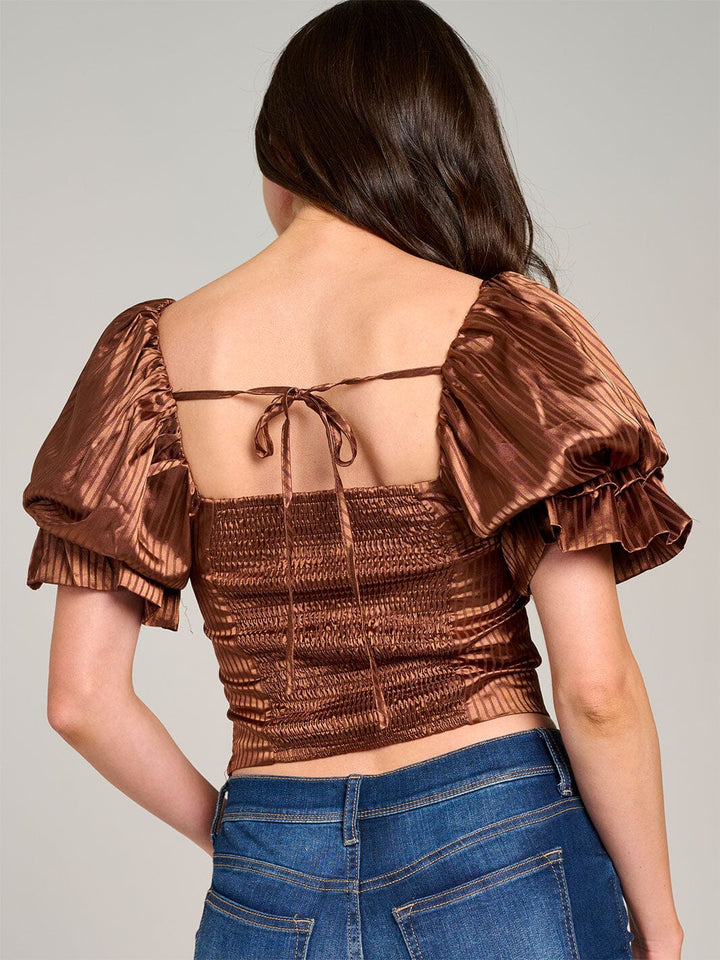 WOMEN'S SHORT PUFF SLEEVE RUCHED SMOCK TOP