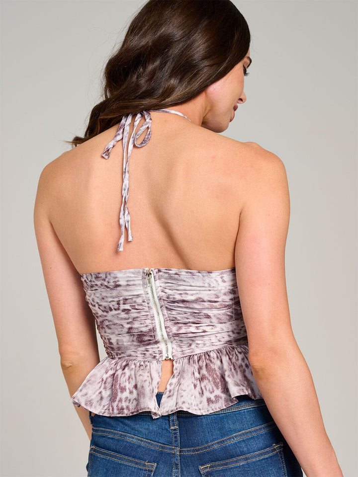 WOMEN'S SLEEVELESS HALTER NECK OPEN BACK CUT OUT ANIMAL PRINT TOP