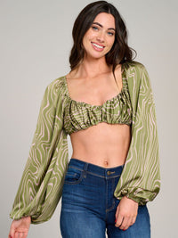 WOMEN'S LONG SLEEVE OPEN BACK PRINTED CROP TOP
