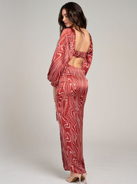WOMEN'S LONG SLEEVE CROP TOP & RUCHED SLIT MAXI SKIRT PRINTED 2PC. SET