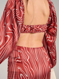 WOMEN'S LONG SLEEVE OPEN BACK PRINTED CROP TOP