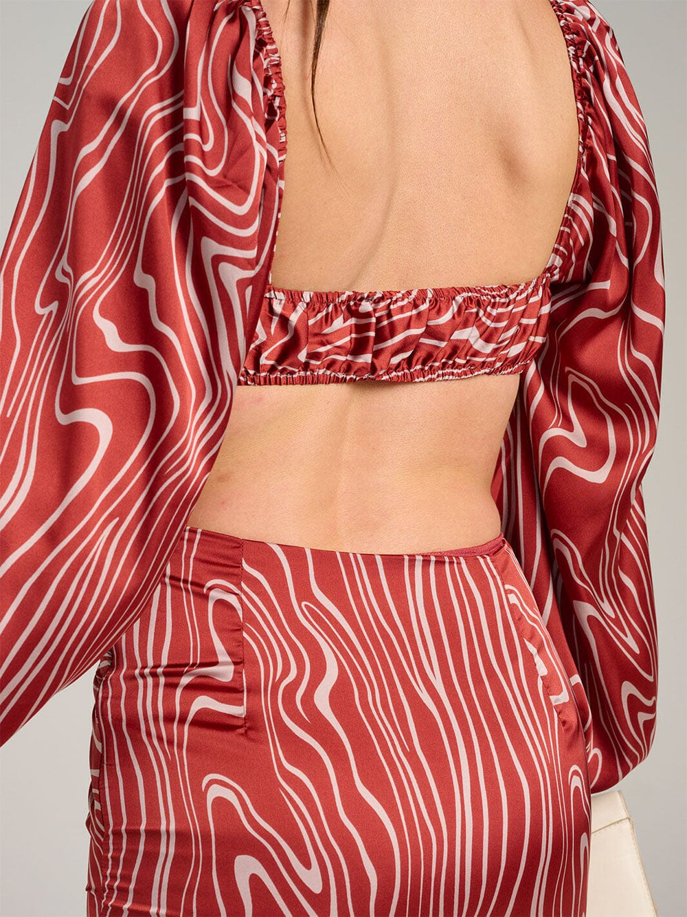 WOMEN'S LONG SLEEVE CROP TOP & RUCHED SLIT MAXI SKIRT PRINTED 2PC. SET