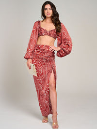 WOMEN'S LONG SLEEVE OPEN BACK PRINTED CROP TOP