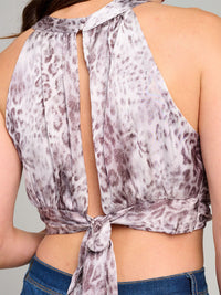 WOMEN'S SLEEVELESS HALTER NECK OPEN BACK PRINTED CROP TOP