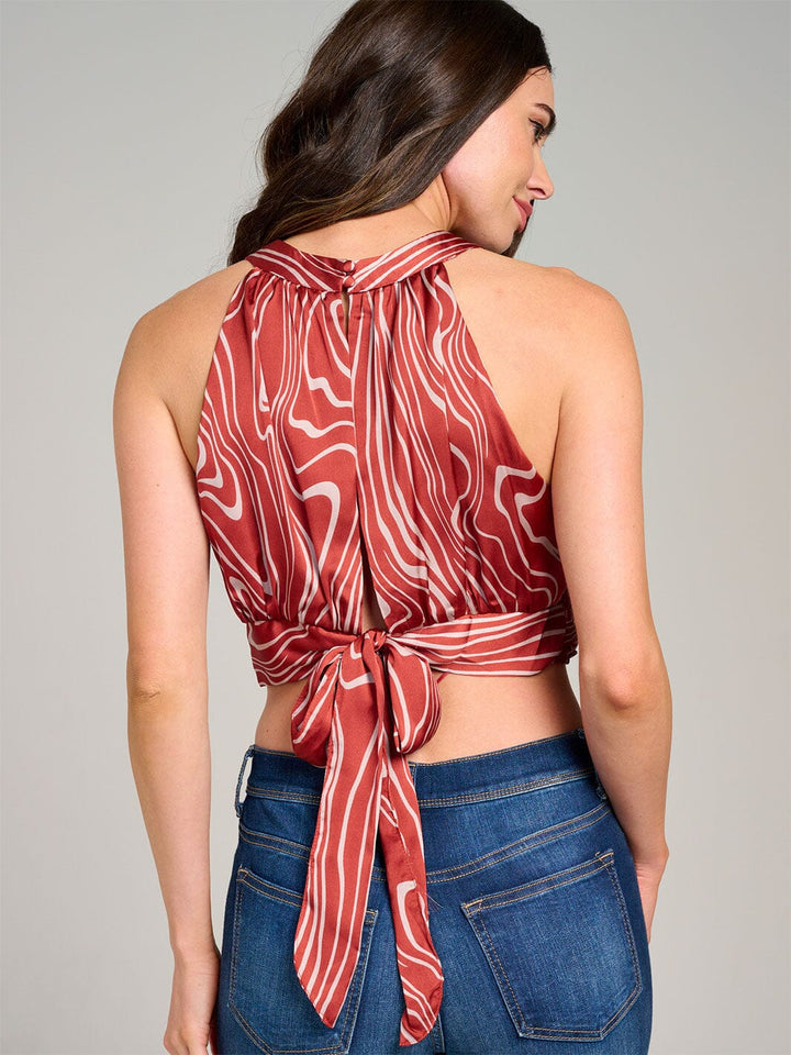 WOMEN'S SLEEVELESS HALTER NECK OPEN BACK PRINTED CROP TOP