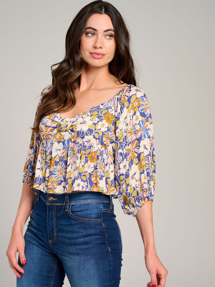 WOMEN'S SHORT SLEEVE FLORAL BLOUSE