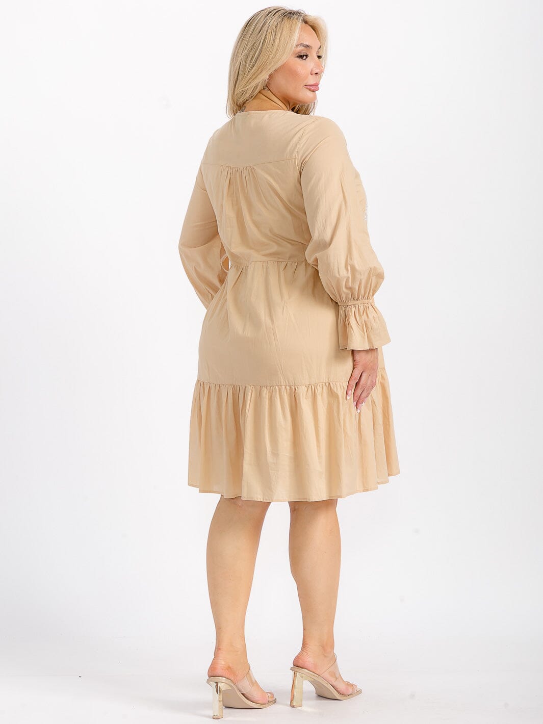 loose fitting tunic dresses PLUS SIZE LONG SLEEVE V-NECK TUNIC TIERED LOOSE FIT FLORAL EMBROIDERY – Wholesalefashiontrends.com