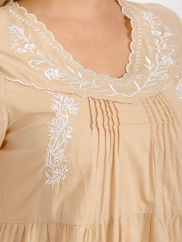 PLUS SIZE LONG SLEEVE V-NECK TUNIC TIERED LOOSE FIT FLORAL EMBROIDERY MINI DRESS