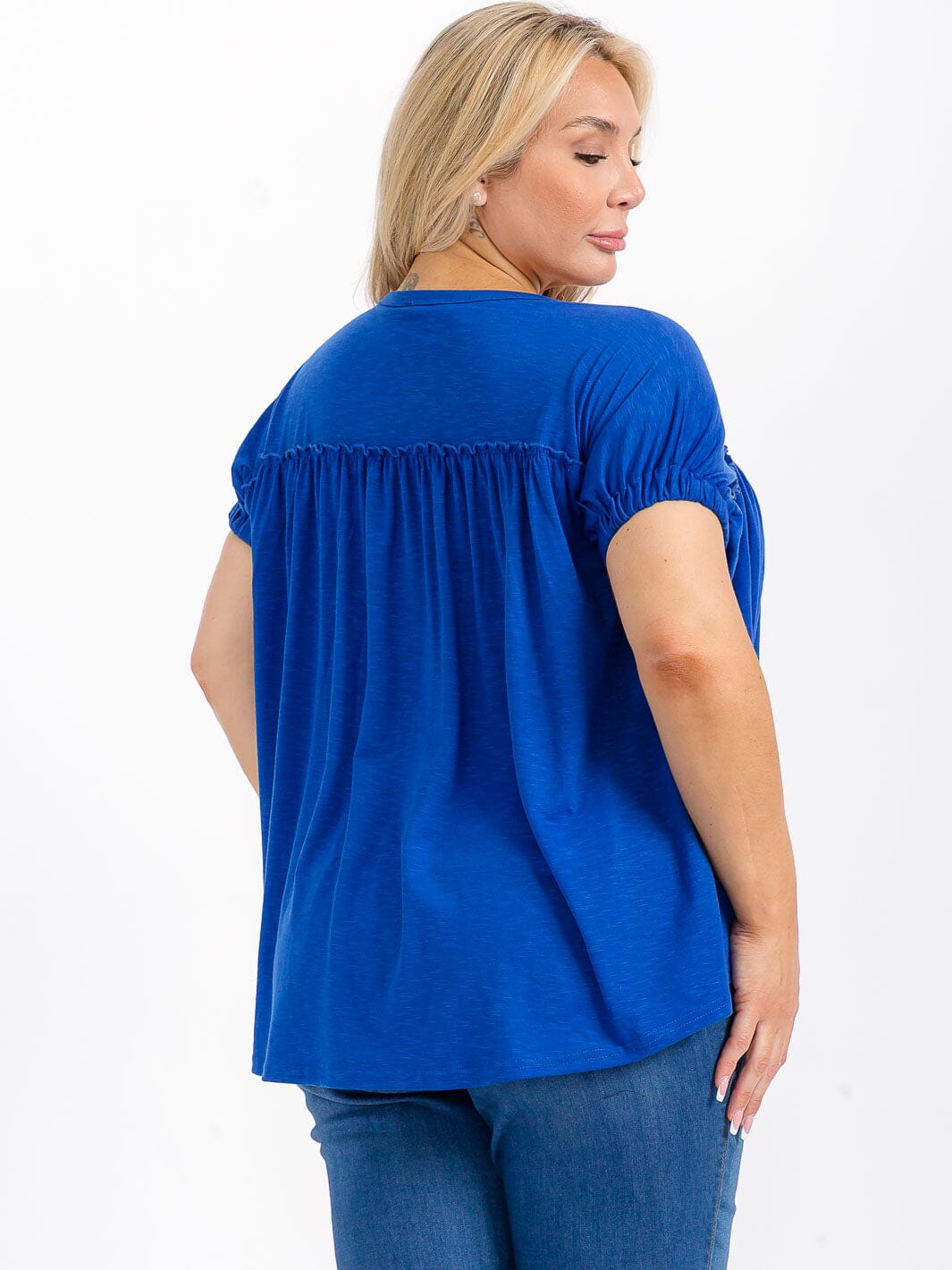 PLUS SIZE SHORT SLEEVES BUTTON UP TUNIC BLOUSE
