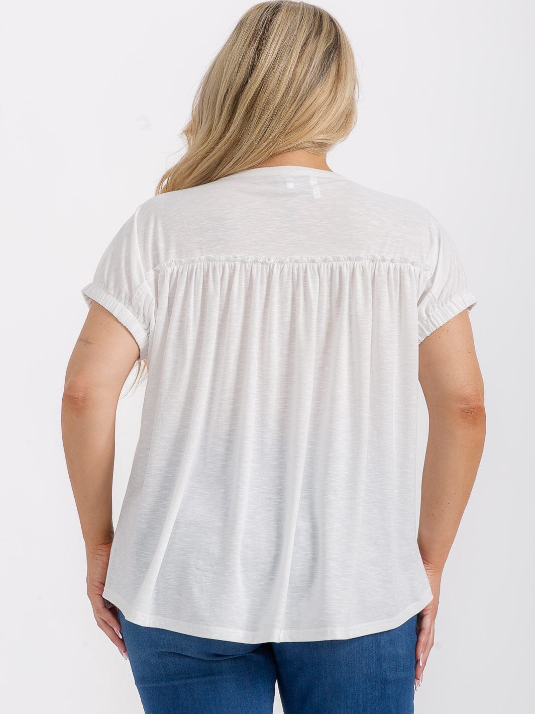 PLUS SIZE SHORT SLEEVES BUTTON UP TUNIC BLOUSE