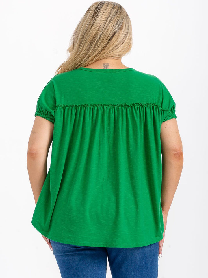 PLUS SIZE SHORT SLEEVES BUTTON UP TUNIC BLOUSE