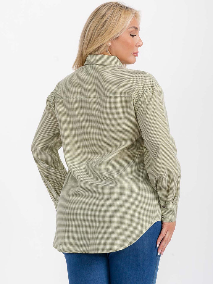 PLUS SIZE LONG SLEEVES BUTTON UP HIGH-LOW PLAID SHIRT