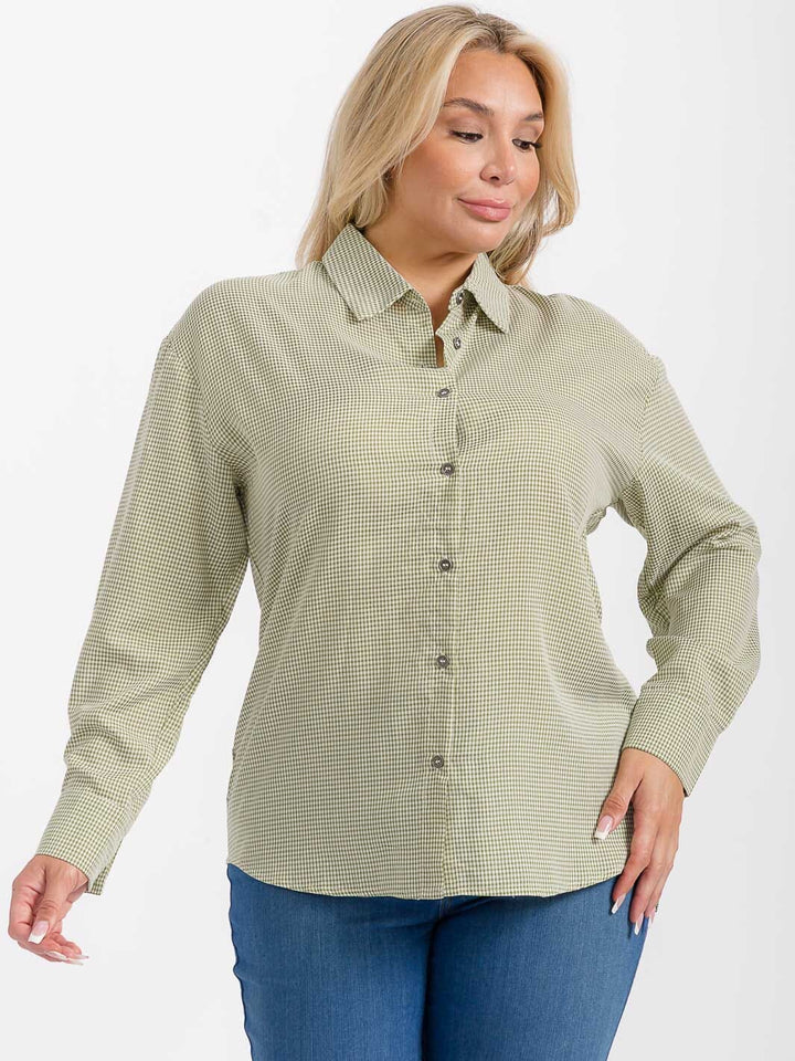 PLUS SIZE LONG SLEEVES BUTTON UP HIGH-LOW PLAID SHIRT
