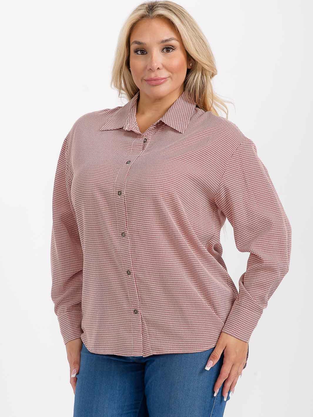 PLUS SIZE LONG SLEEVES BUTTON UP HIGH-LOW PLAID SHIRT