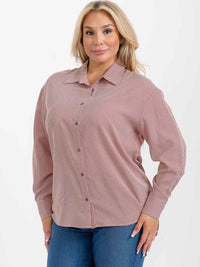 PLUS SIZE LONG SLEEVES BUTTON UP HIGH-LOW PLAID SHIRT