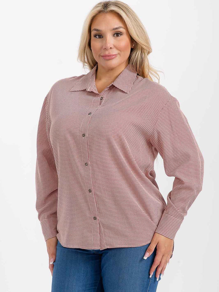 PLUS SIZE LONG SLEEVES BUTTON UP HIGH-LOW PLAID SHIRT